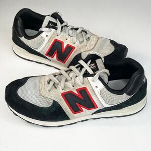 New Balance 574 Running Sneakers Shoes Suede Black Red Silver Women 7